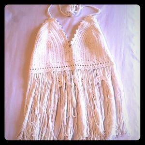 White crochet festival crop top